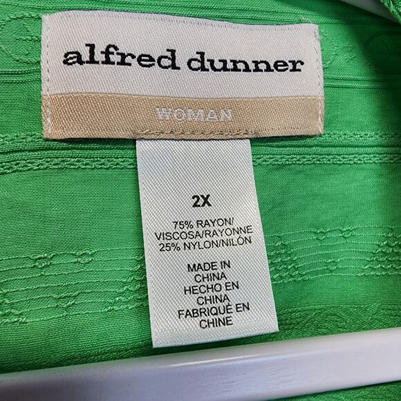 Alfred Dunner Tropic Zone Lace Trim Top Size 2X Green 3/4 Sleeve Flocked Mature - Picture 8 of 11